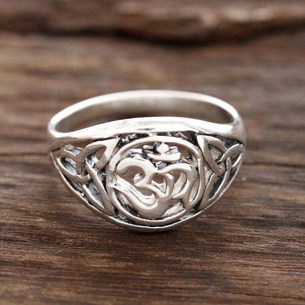 Sterling Silver Om Pattern Band Ring from India 'Spiritual Fusion'