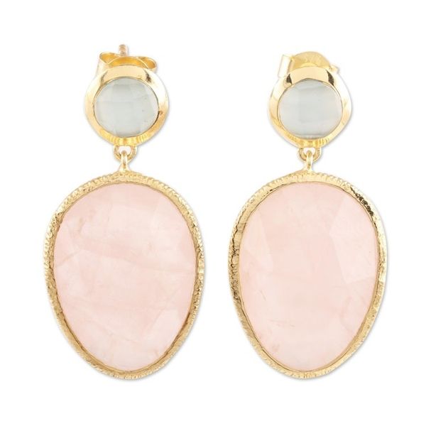 Alternate image for Gold Plated Rose Quartz and Chalcedony Dangle Earrings Sparkling Muse