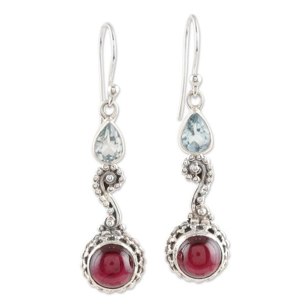 Alternate image for Garnet and Blue Topaz Dangle Earrings Right Combination