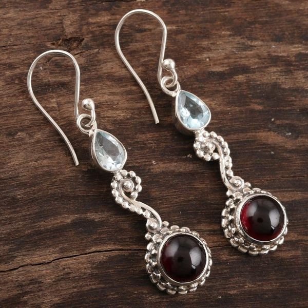 Alternate image for Garnet and Blue Topaz Dangle Earrings Right Combination