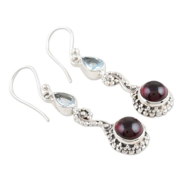 Alternate image for Garnet and Blue Topaz Dangle Earrings Right Combination