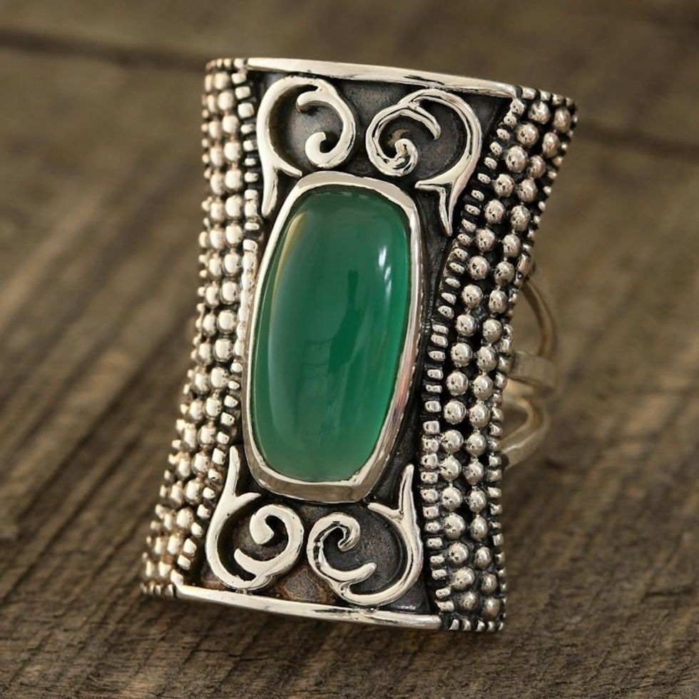 Green Onyx Cocktail Ring from India 'Regal Luxury in Green'