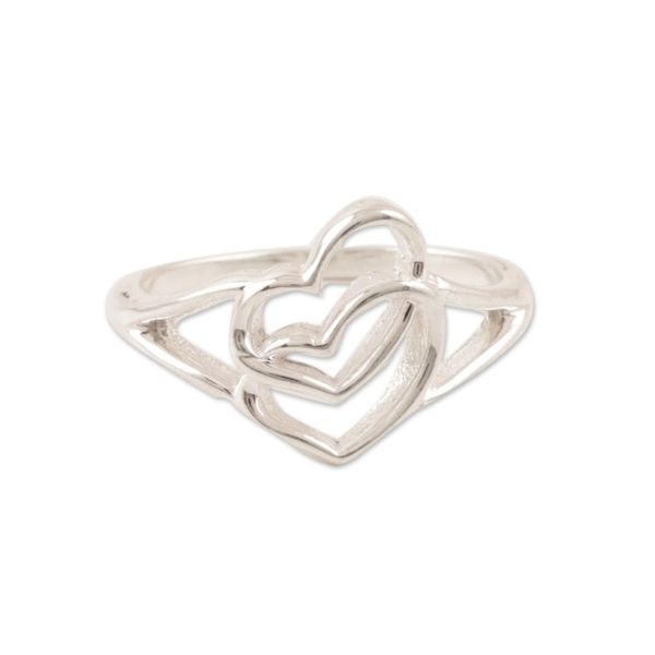 Alternate image for Romance-Themed Sterling Silver Heart Band Ring from India Hearts United