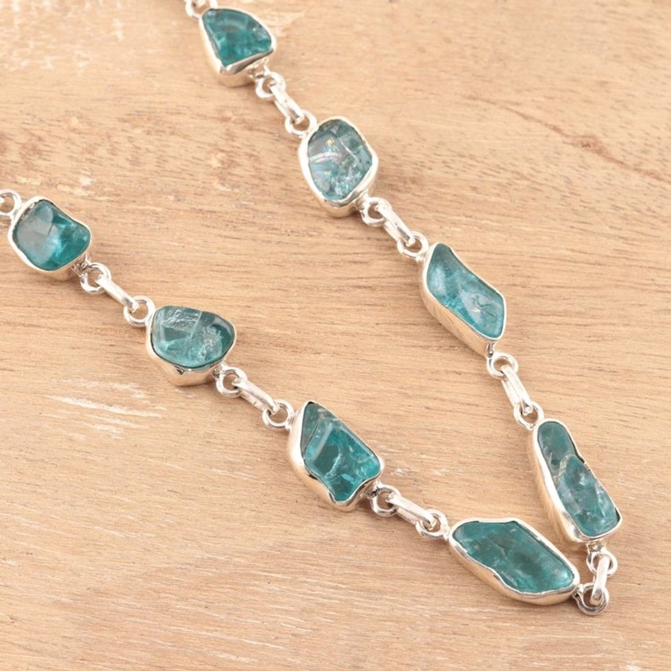 Apatite Nugget Link Necklace Crafted in India 'Sea Nuggets'
