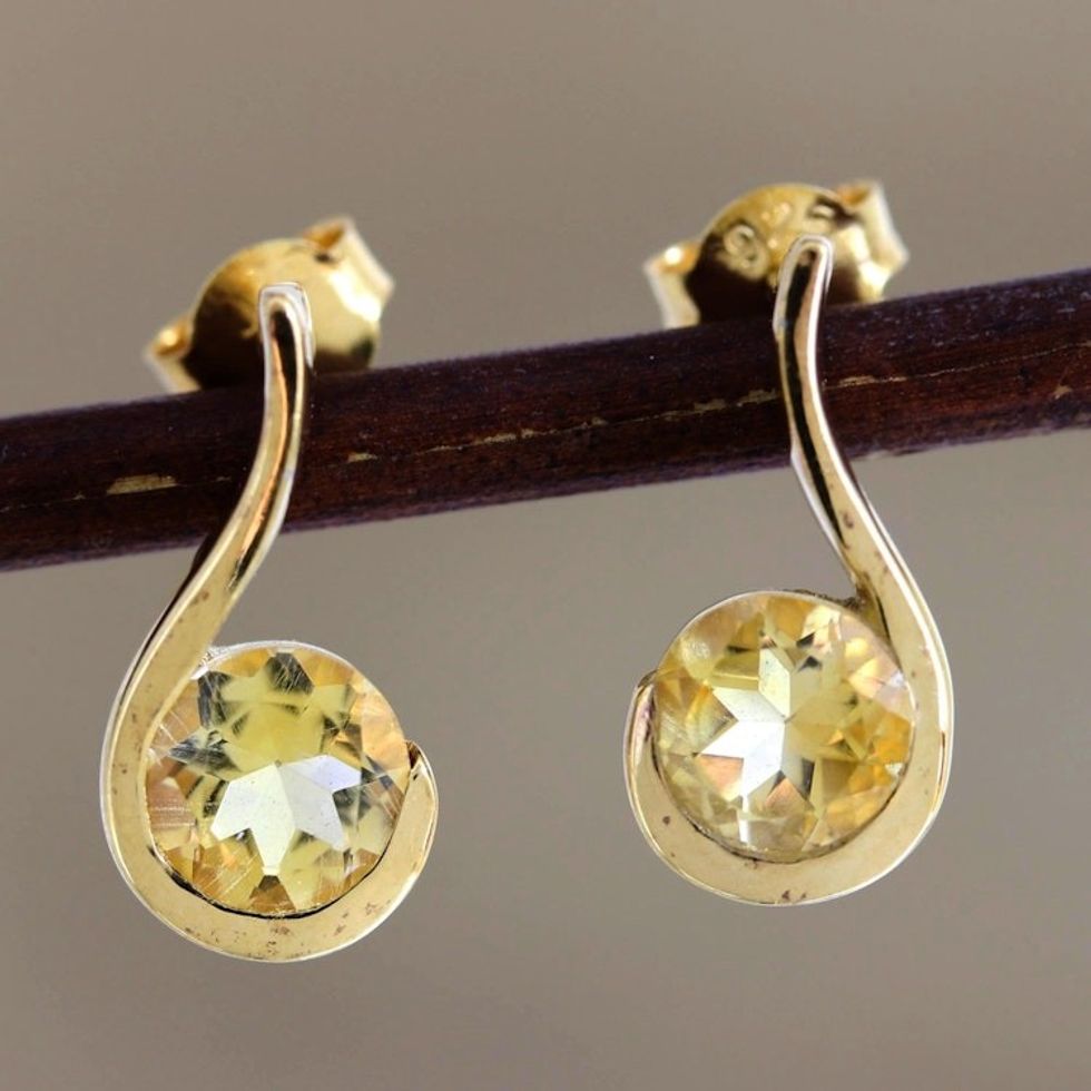 Gold-Plated Sterling Silver Citrine Drop Earrings 'Sun Droplet'
