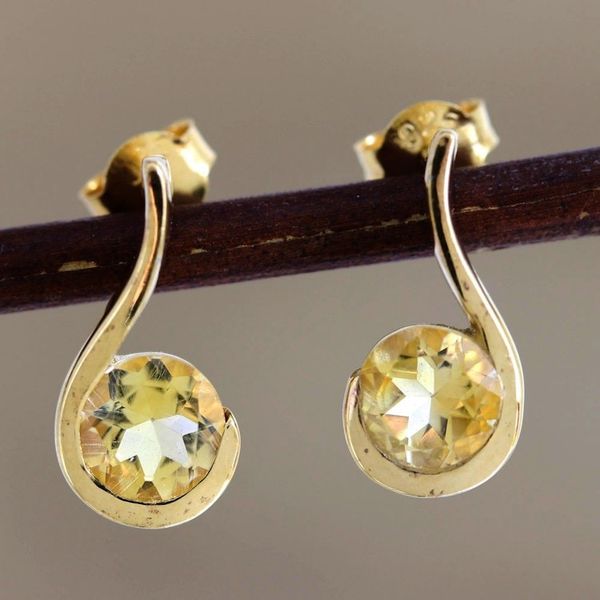 Alternate image for Gold-Plated Sterling Silver Citrine Drop Earrings Sun Droplet
