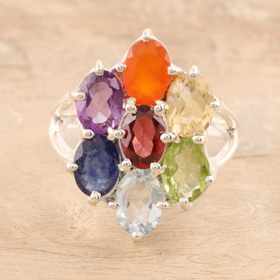 Multi-Gemstone Chakra Cocktail Ring from India 'Chakra Glitter'