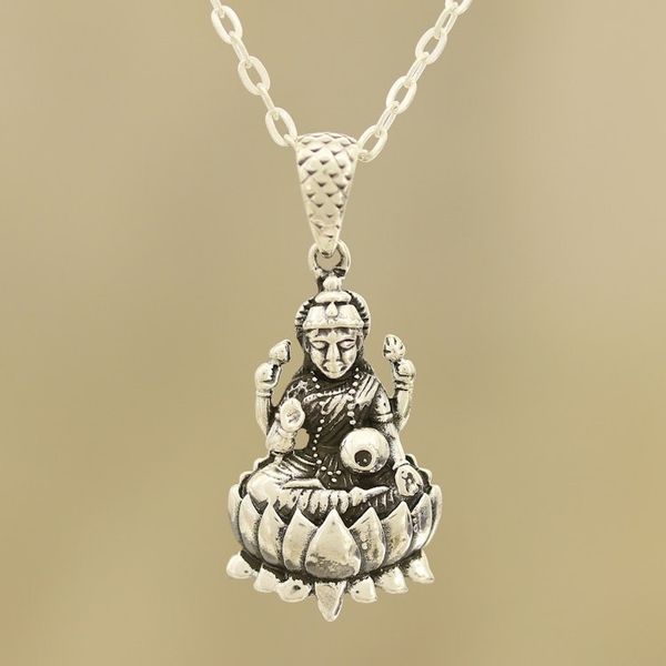 Alternate image for Hindu Sterling Silver Pendant Necklace from India Glorious Lakshmi
