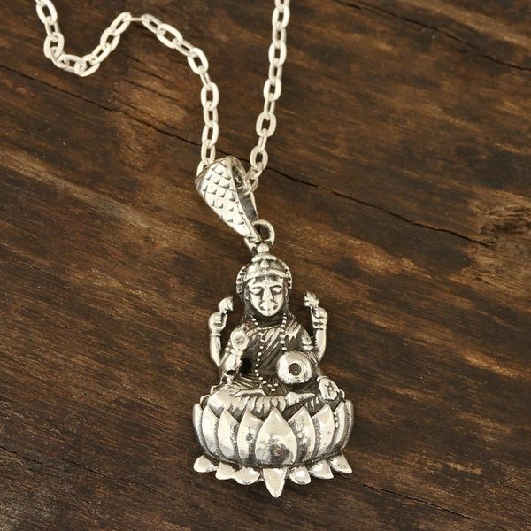 Alternate image for Hindu Sterling Silver Pendant Necklace from India Glorious Lakshmi
