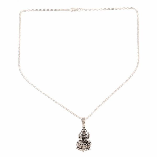 Alternate image for Hindu Sterling Silver Pendant Necklace from India Glorious Lakshmi