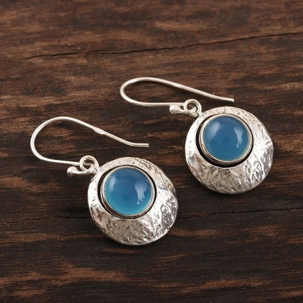 Alternate image for Artisan Crafted Blue Chalcedony Dangle Earrings Marvelous Moon
