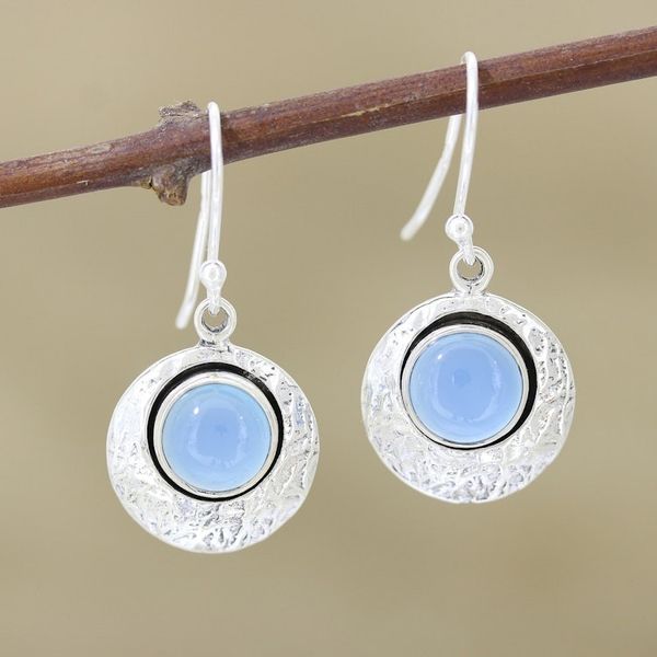 Alternate image for Artisan Crafted Blue Chalcedony Dangle Earrings Marvelous Moon