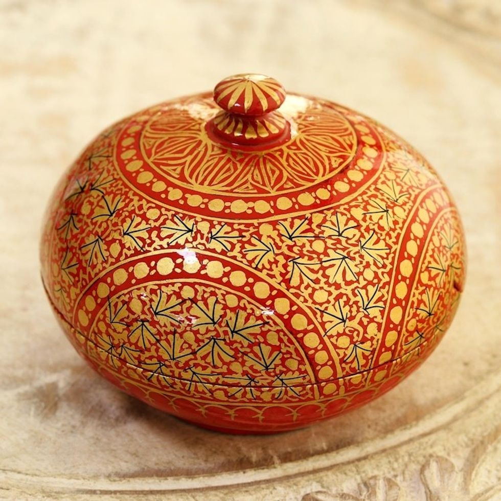 Handmade Red and Gold Papier Mache Box 'Kashmir Ancestry'
