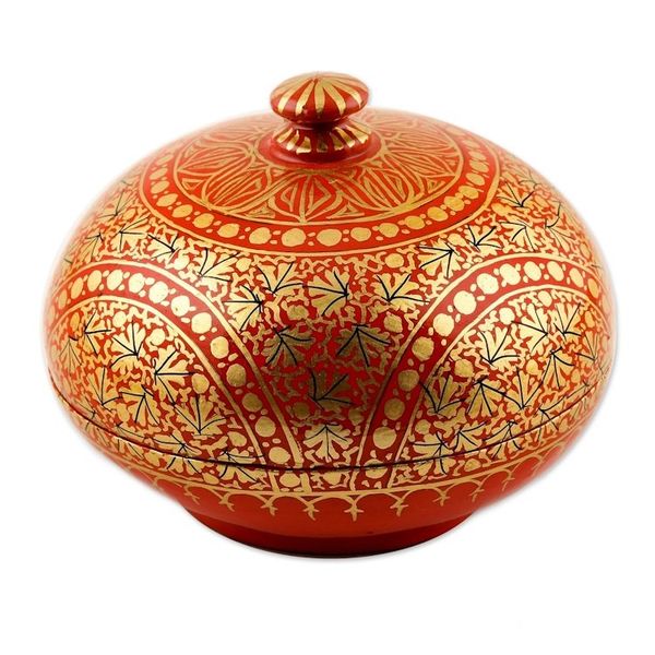 Alternate image for Handmade Red and Gold Papier Mache Box Kashmir Ancestry