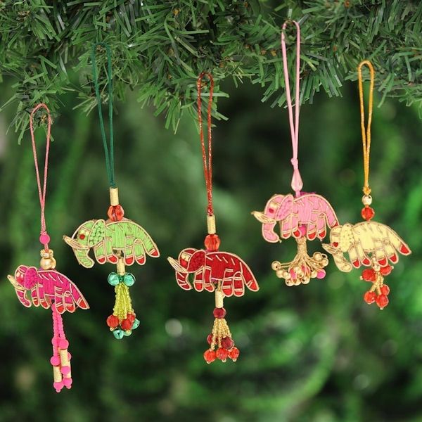 Alternate image for Elephant-Themed Ornaments Crafted in India Set of 5 Elephant Glamour