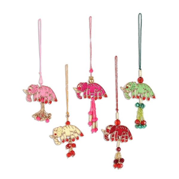 Alternate image for Elephant-Themed Ornaments Crafted in India Set of 5 Elephant Glamour