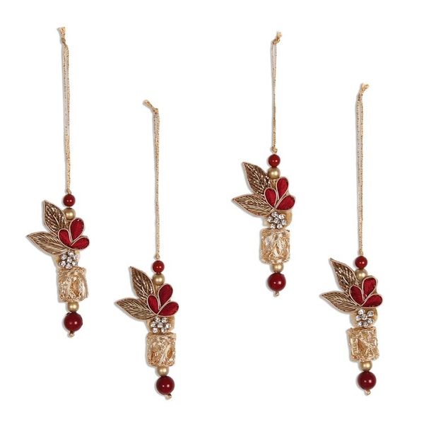 Alternate image for Red and Gold-Tone Beaded Ornaments from India Set of 4 Gorgeous Quartet