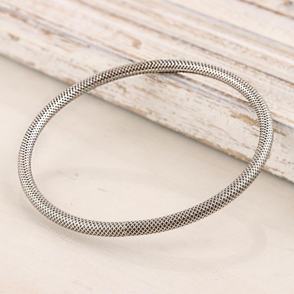 Alternate image for Fine Grid Mesh Motif Sterling Silver Bangle Bracelet Grid