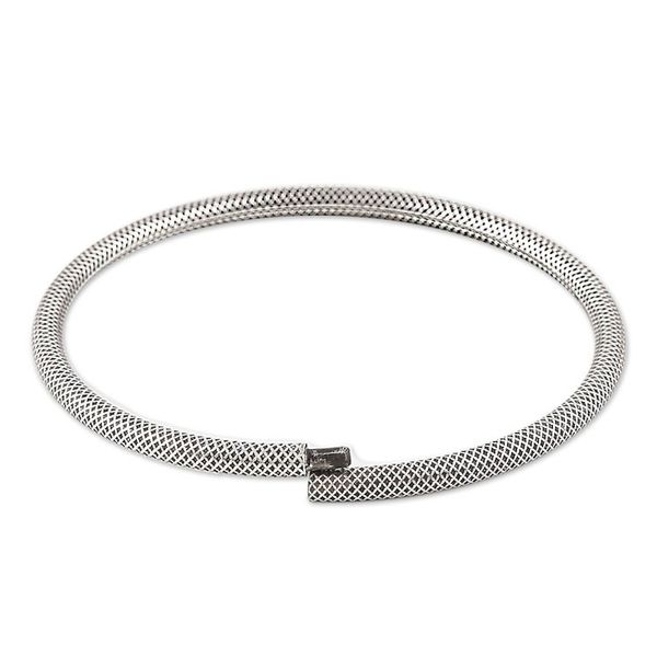 Alternate image for Fine Grid Mesh Motif Sterling Silver Bangle Bracelet Grid