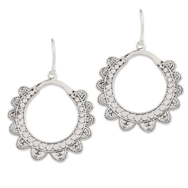 Alternate image for Petal Pattern Sterling Silver Dangle Earrings from India Glamorous Petals