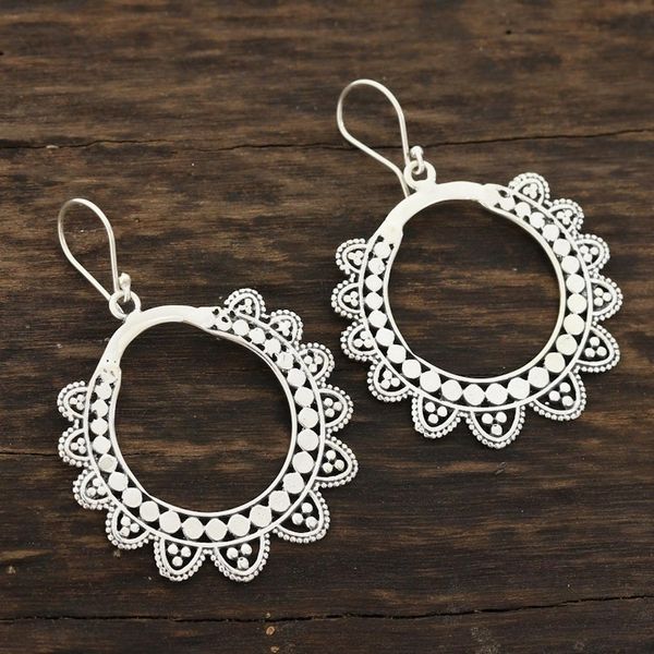 Alternate image for Petal Pattern Sterling Silver Dangle Earrings from India Glamorous Petals