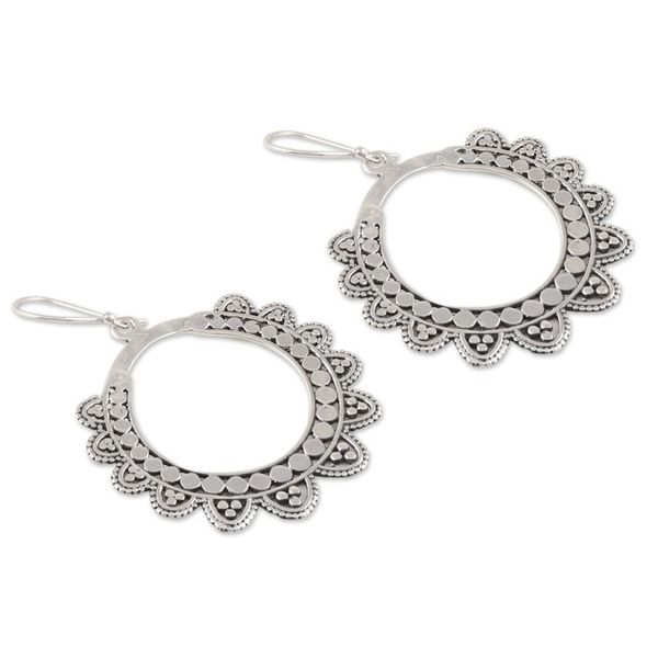 Alternate image for Petal Pattern Sterling Silver Dangle Earrings from India Glamorous Petals