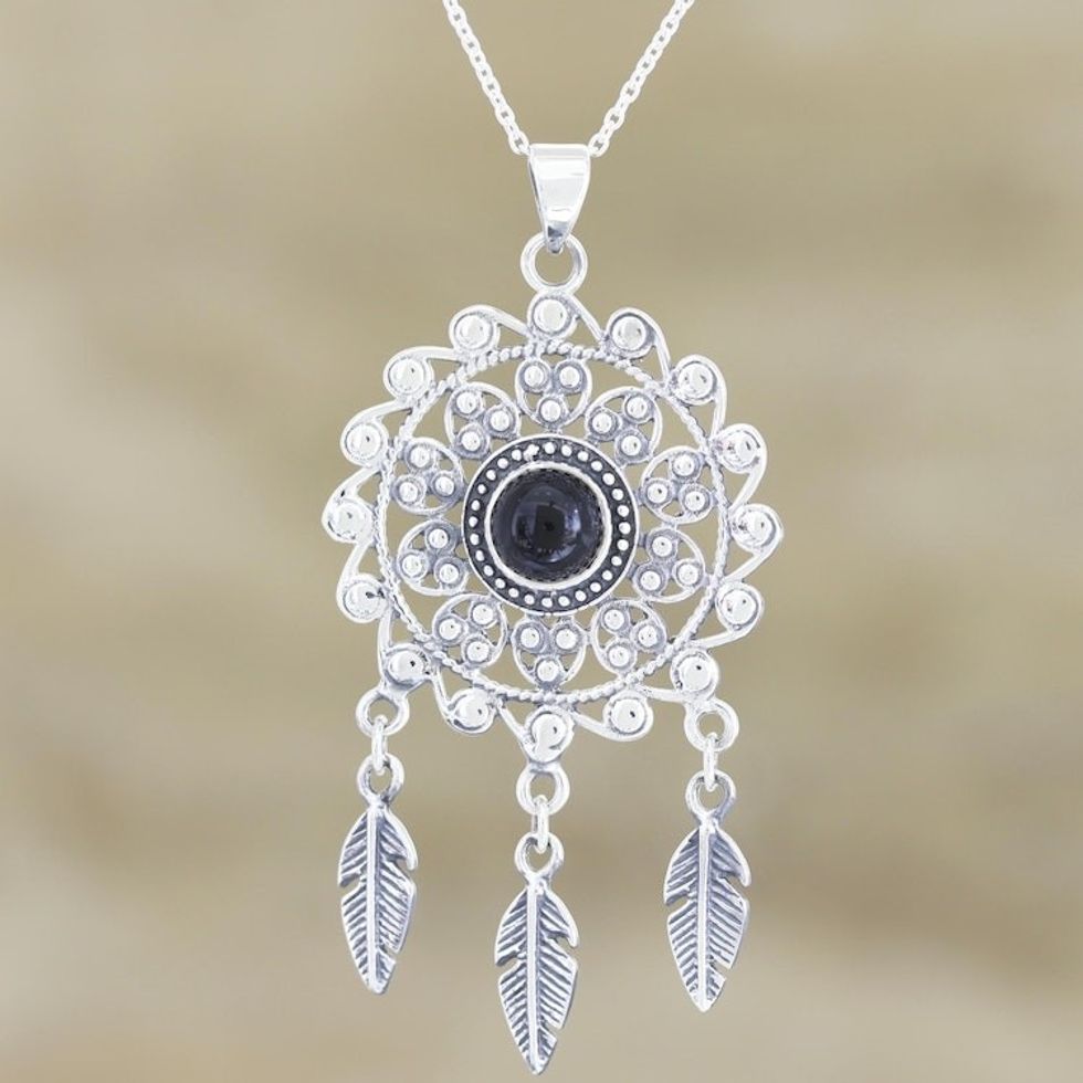 Handmade Sterling Silver and Onyx Pendant Necklace 'Dark Dreams'