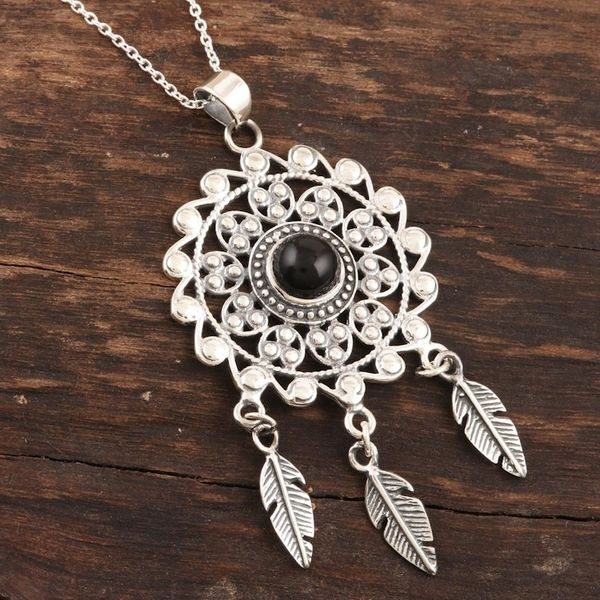 Alternate image for Handmade Sterling Silver and Onyx Pendant Necklace Dark Dreams