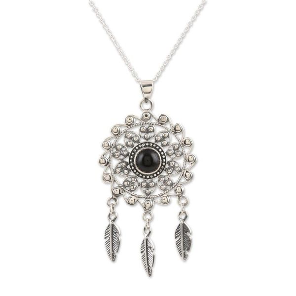 Alternate image for Handmade Sterling Silver and Onyx Pendant Necklace Dark Dreams