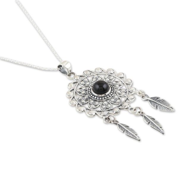 Alternate image for Handmade Sterling Silver and Onyx Pendant Necklace Dark Dreams