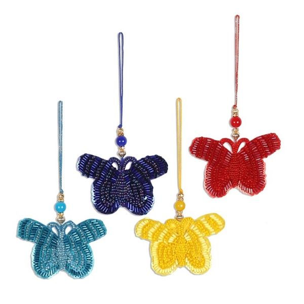 Alternate image for Glass Beaded Butterfly Ornaments from India Set of 4 Glamorous Butterflies