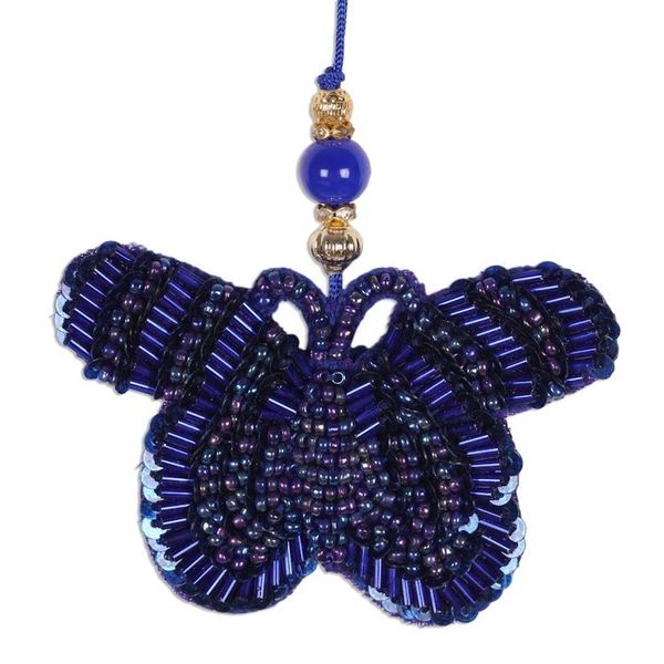 Alternate image for Glass Beaded Butterfly Ornaments from India Set of 4 Glamorous Butterflies