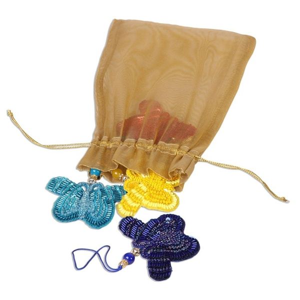 Alternate image for Glass Beaded Butterfly Ornaments from India Set of 4 Glamorous Butterflies