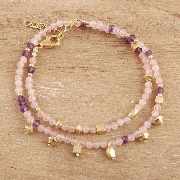 Alternate image for Gold Accented Rose Quartz and Amethyst Beaded Wrap Bracelet Fantastic Passion