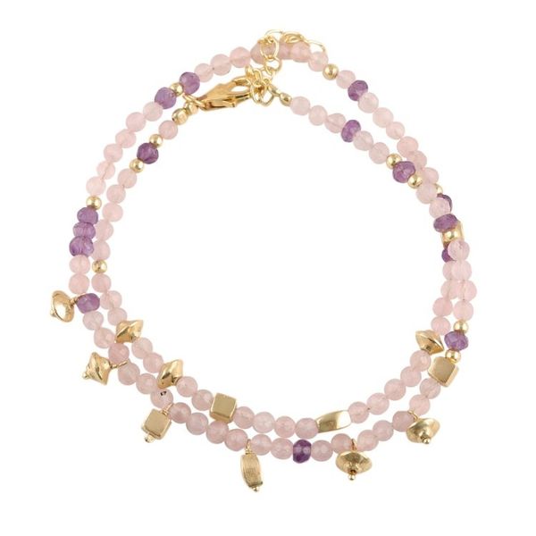 Alternate image for Gold Accented Rose Quartz and Amethyst Beaded Wrap Bracelet Fantastic Passion