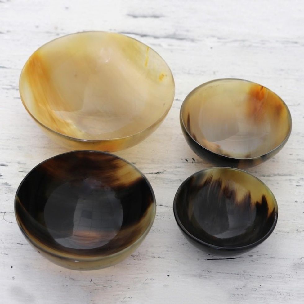 Set of 4 Small Handcrafted Buffalo Horn Bowls 'Handsome Quartet'