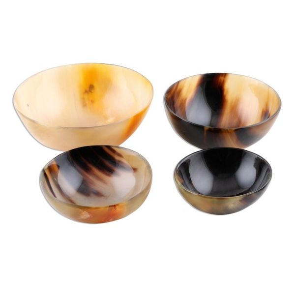 Alternate image for Set of 4 Small Handcrafted Buffalo Horn Bowls Handsome Quartet