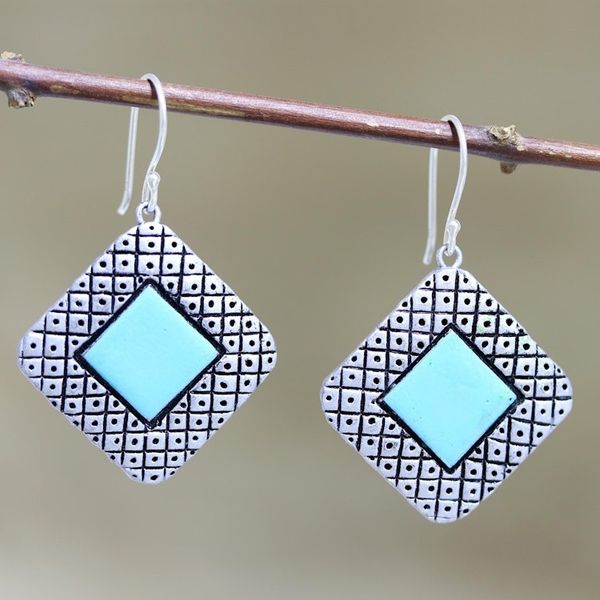 Alternate image for Hand Painted Ceramic Dangle Earrings from India Silver Plaza