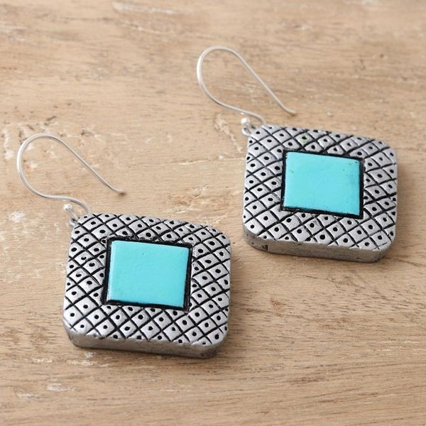 Alternate image for Hand Painted Ceramic Dangle Earrings from India Silver Plaza