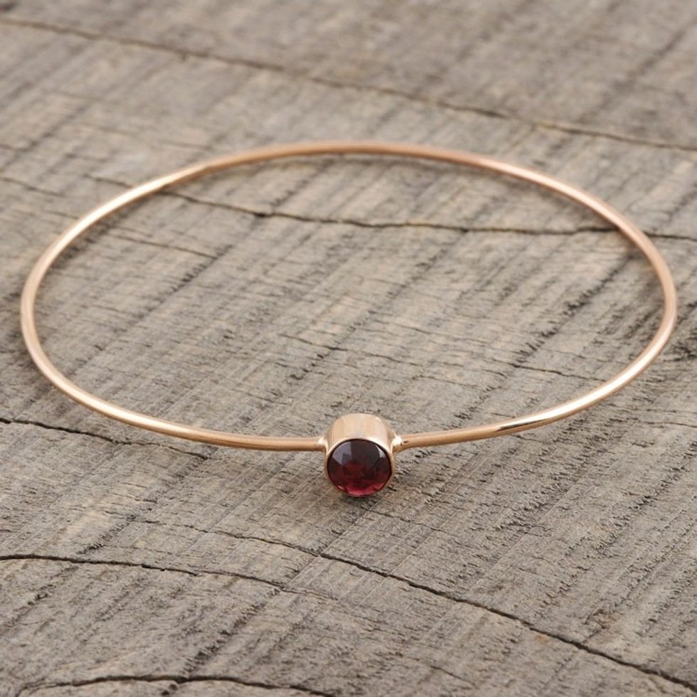 Garnet and Rose Gold Plated Sterling Silver Bangle Bracelet 'Red Dazzle'