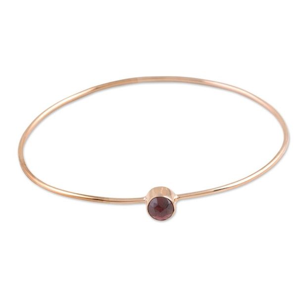 Alternate image for Garnet and Rose Gold Plated Sterling Silver Bangle Bracelet Red Dazzle