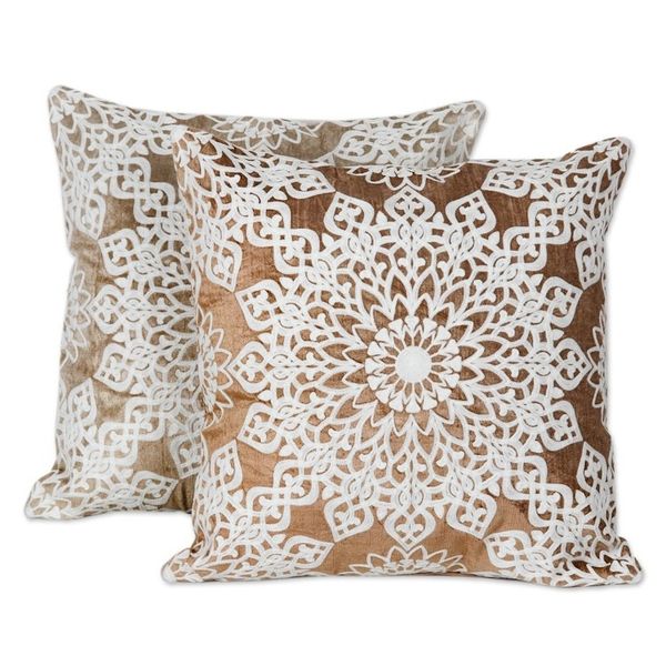 Alternate image for Hand Embroidered Polyester Velvet Cushion Covers Pair Floral Greetings