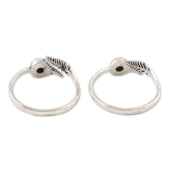 Alternate image for Black Onyx and Sterling Silver Toes Rings Pair Midnight Feathers