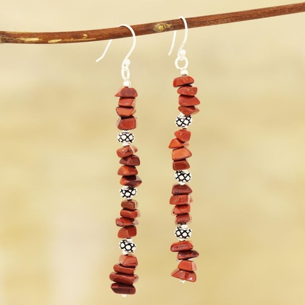 Jasper Beaded Dangle Earrings Crafted in India 'Dancing Desire'