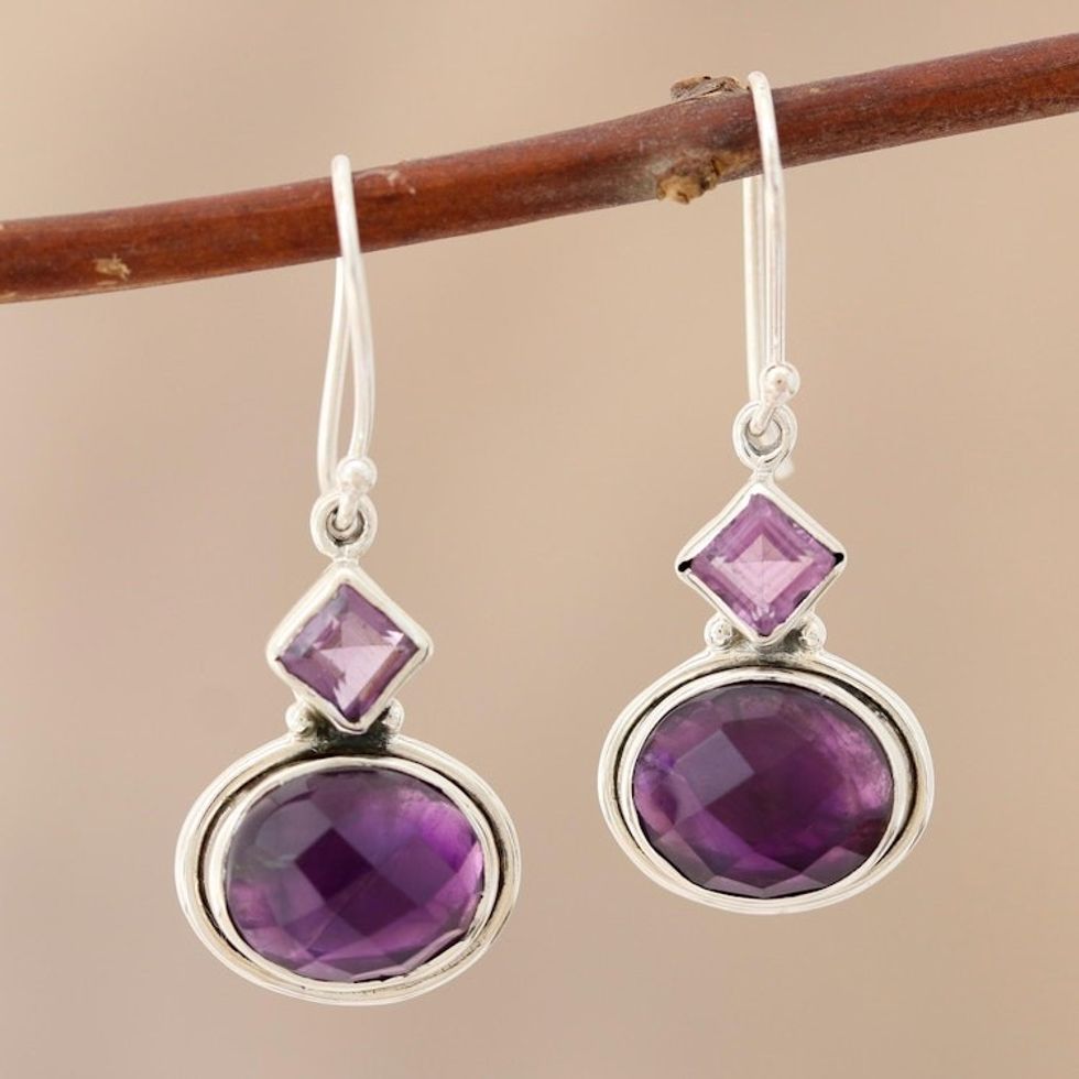 Luxe Amethyst Dangle Earrings from India 'Purple Luxe'