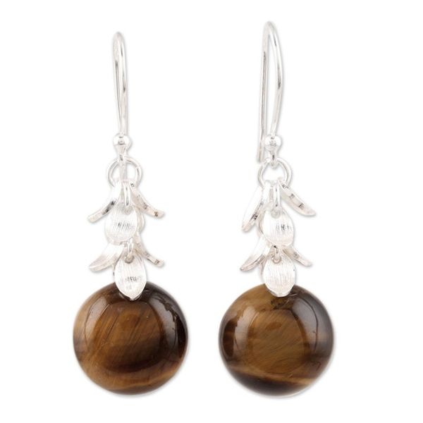 Alternate image for Round Tigers Eye Dangle Earrings from India Dancing Fruit