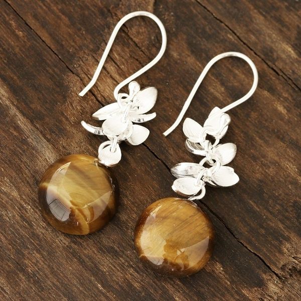 Alternate image for Round Tigers Eye Dangle Earrings from India Dancing Fruit