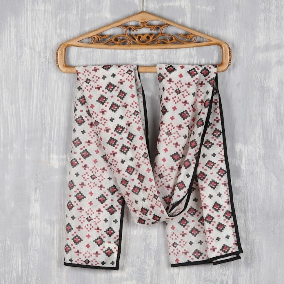 Chanderi Cotton Geometric Scarf 'Eternal Stars'