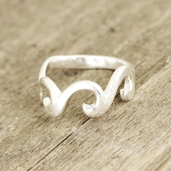 Alternate image for Wave Pattern Sterling Silver Band Ring Crafted in India Waves and Style
