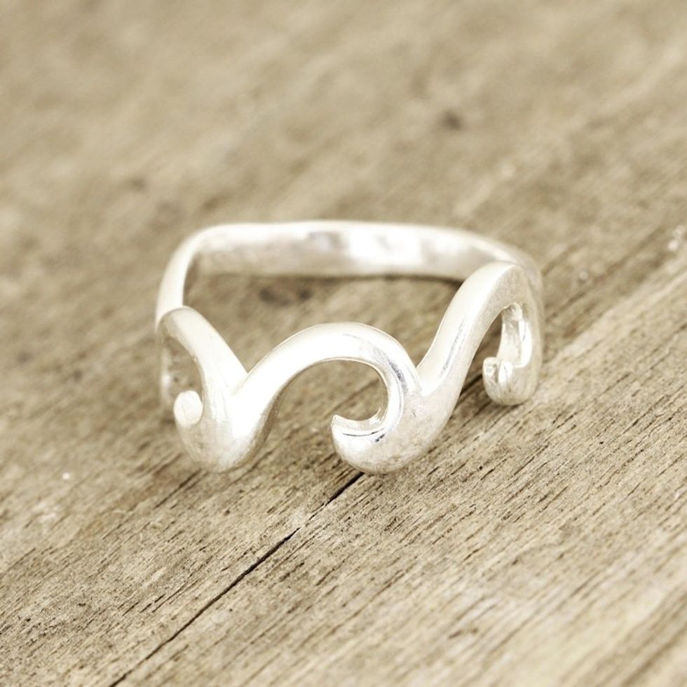 Wave Pattern Sterling Silver Band Ring Crafted in India 'Waves and Style'